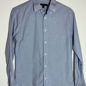 Adult Small Men’s Dress Shirt Light Blue / Gray Checked
